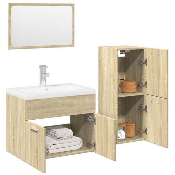 vidaXL Ensemble de meubles de salle de bain 3 pcs chêne sonoma, armoire de salle de bain, placard de salle de bain, meuble 3324996