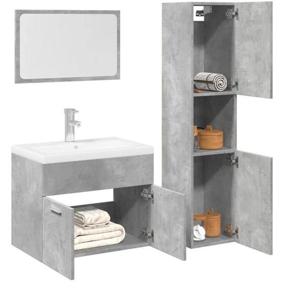 vidaXL Ensemble de meubles de salle de bain 3 pcs gris béton 3324868