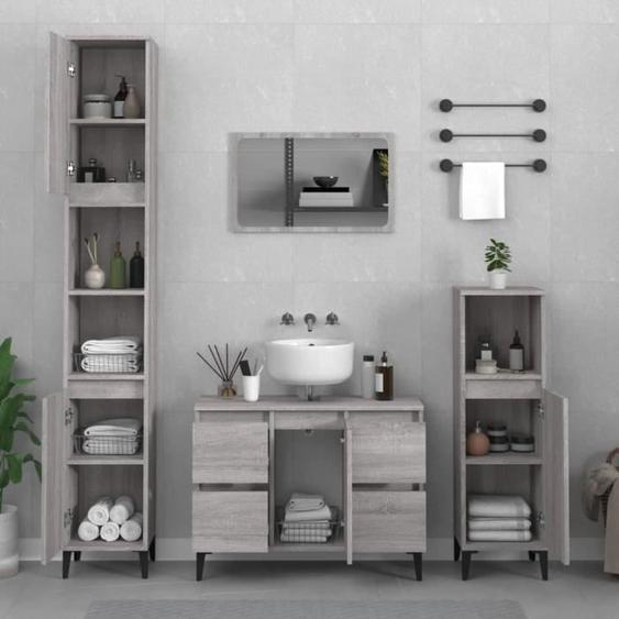 vidaXL Ensemble de meubles de salle de bain 3 pcs Sonoma gris 3185611