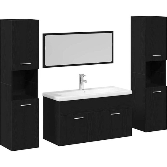 vidaXL Ensemble de meubles de salle de bain 4 pcs noir imitation chêne bois composite