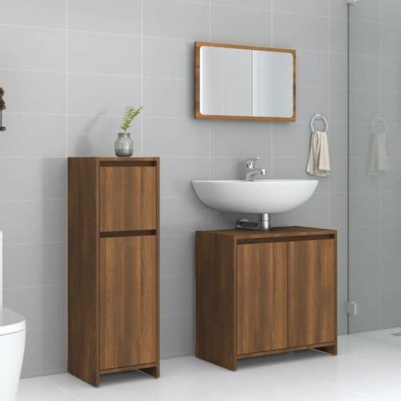 vidaXL Ensemble de Meubles de Salle de Bain Armoire de Rangement de Lavabo Placard de Salle de Bain Armoire à Miroir 3 pcs 3143933