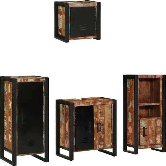 vidaXL Ensemble de meubles de salle de bains avec étagère 4 pcs Bois massif upgecyclé