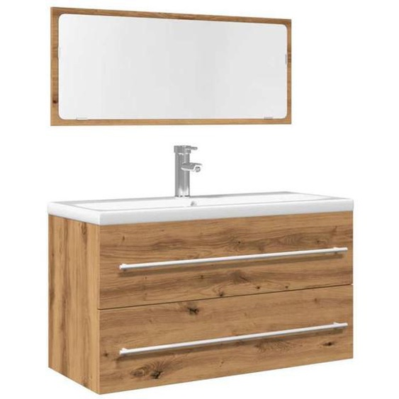 vidaXL Ensemble de meubles salle de bain 2 pcs bois dingénierie, armoire de salle de bain, armoire de bain, meuble-lavabo 856389