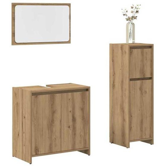 vidaXL Ensemble de meubles salle de bain 3 pcs bois dingénierie, armoire de salle de bain, placard de salle de bain, meuble