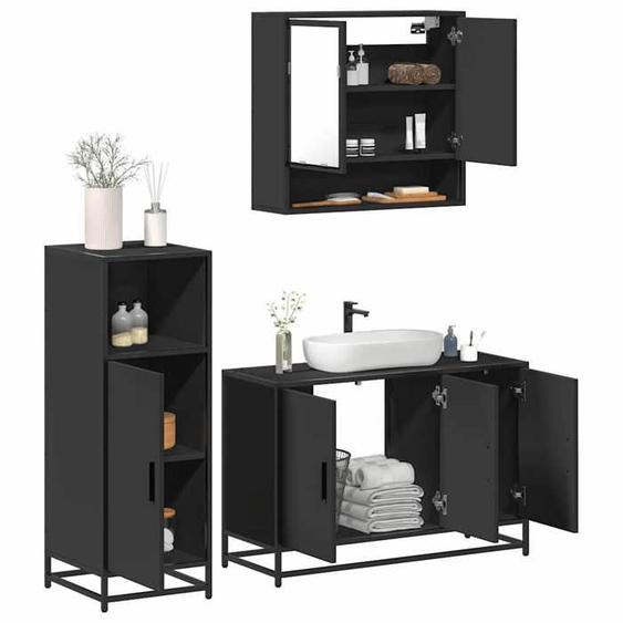 vidaXL Ensemble de meubles salle de bain 3 pcs noir bois dingénierie, armoire de salle de bain, placard de salle de bain, 3300980