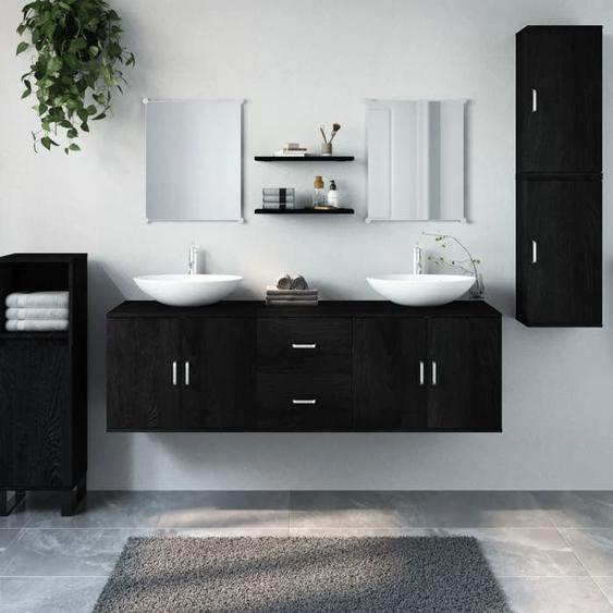 vidaXL Ensemble de meubles salle de bain 7 pcs noir bois dingénierie 242561
