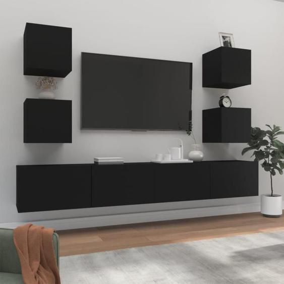 vidaXL Ensemble de meubles TV 6 pcs Noir Bois dingénierie 3114263