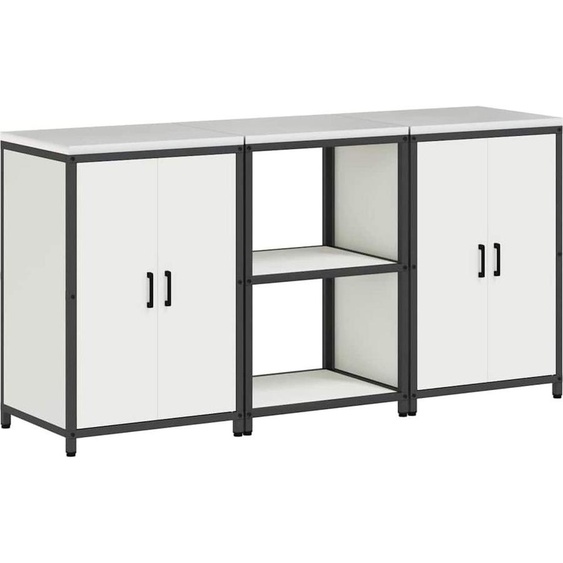 vidaXL Ensemble de rangement de cuisine 3 pcs Blanc 180 x 50 x 92 cm Acier laminé à froid