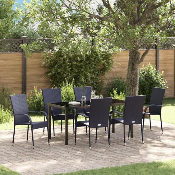 vidaXL Ensemble de salle à manger de jardin 7 pièces en rattan poly noir 3379405