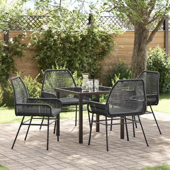 vidaXL Ensemble de Salle à Manger de Jardin de 5 Pièces avec Coussins en Rattan Poly Noir 3380870