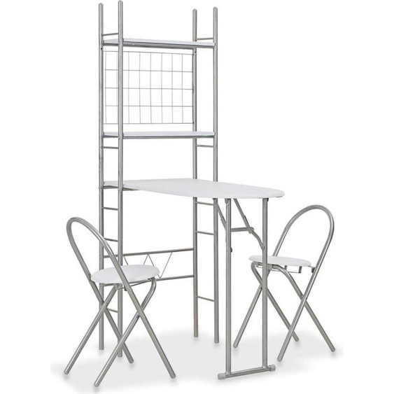 vidaXL Ensemble de salle à manger pliable avec étagère 3 pièces MDF acier gris Ensemble de salle à manger
