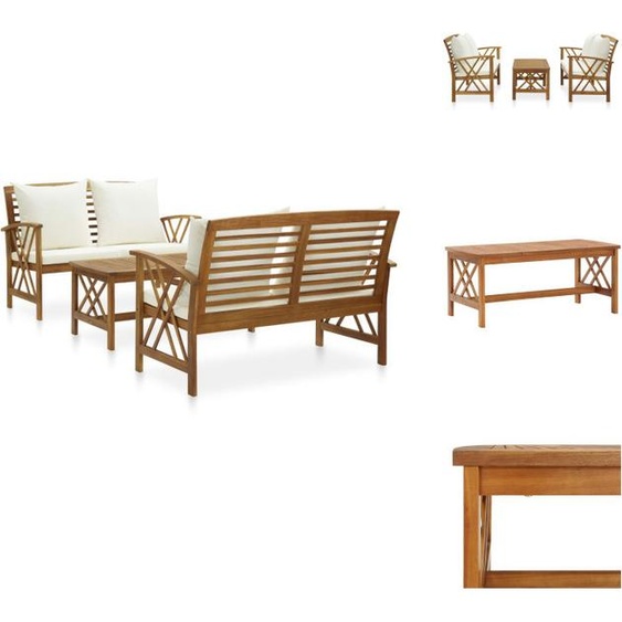 vidaXL Ensemble de salon de jardin 3 pièces avec coussins en bois massif dacacia - Ensembles de meubles de jardin