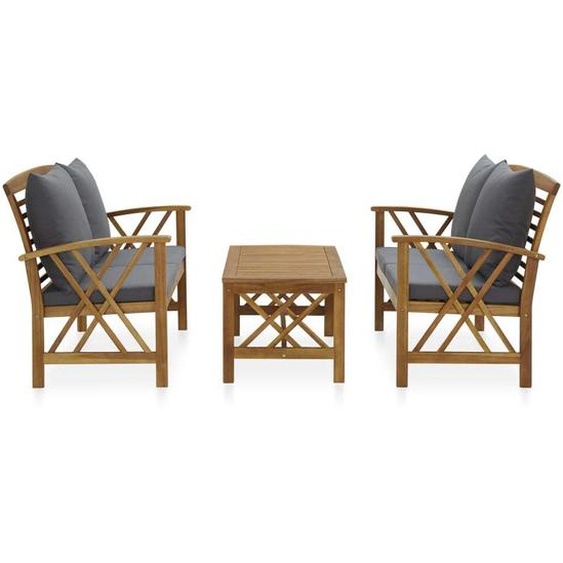vidaXL Ensemble de salon de jardin 3 pièces avec coussins en bois massif dacacia