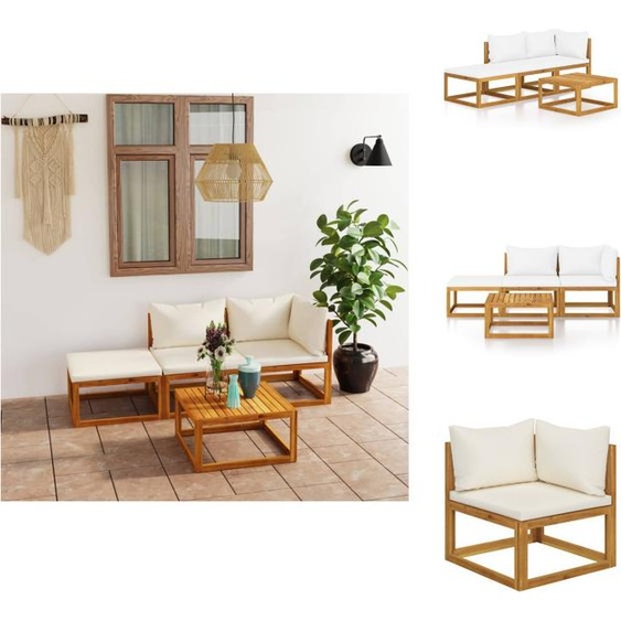 vidaXL Ensemble de salon de jardin 4 pièces avec coussins Crème Bois massif Acacia - Ensembles de meubles de jardin