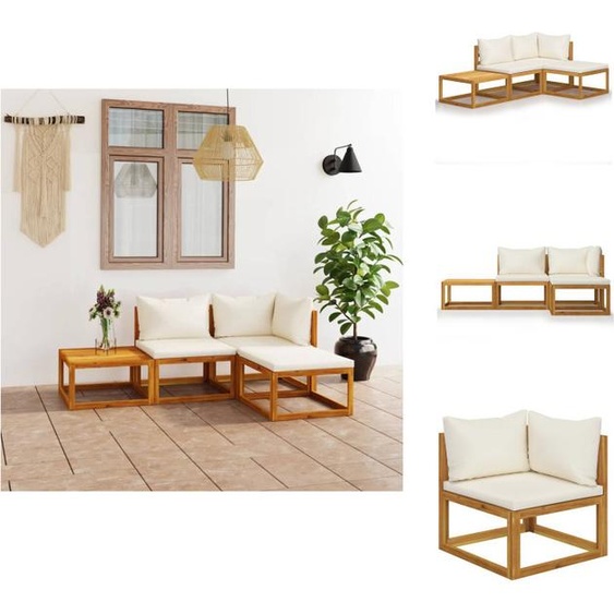 vidaXL Ensemble de salon de jardin 4 pièces avec coussins Crème Bois massif Acacia - Ensembles de meubles de jardin