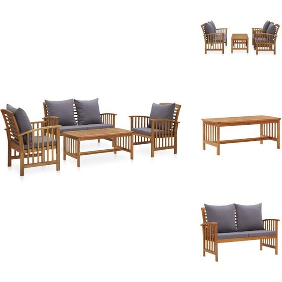 vidaXL Ensemble de salon de jardin 4 pièces avec coussins en bois massif dacacia - Ensembles de meubles de jardin