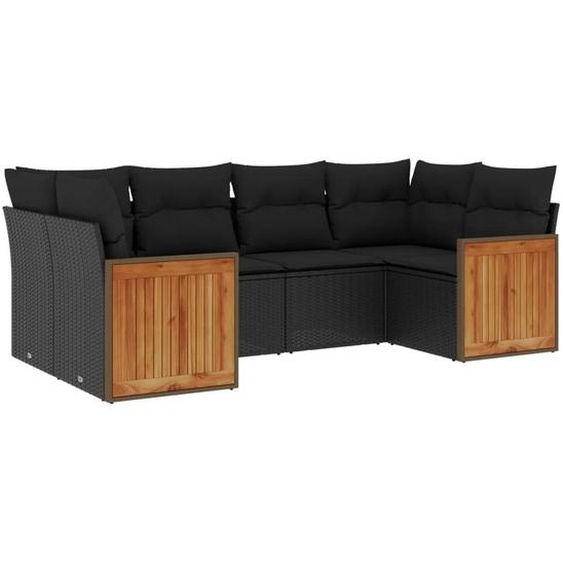 vidaXL Ensemble de salon de jardin 6 pièces avec coussins noir poly rotin