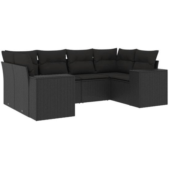 vidaXL Ensemble de salon de jardin 6 pièces avec coussins noir poly rotin