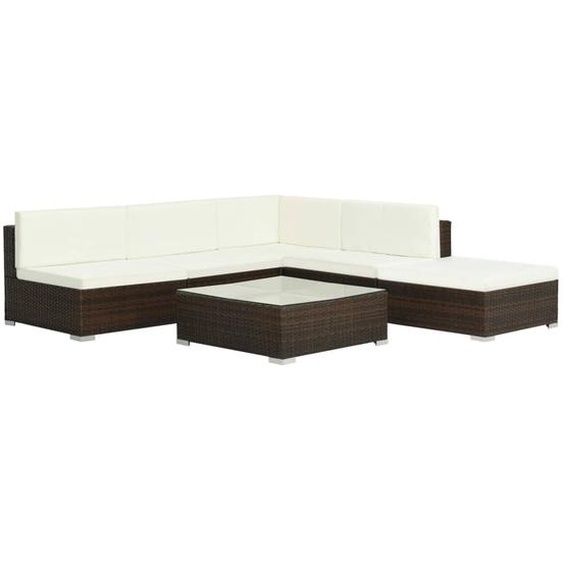 vidaXL Ensemble de salon de jardin 6 pièces avec coussins Poly rotin brun