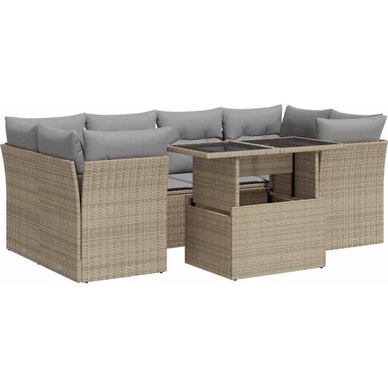 vidaXL Ensemble de salon de jardin 7 pièces avec coussins Beige Poly Rattan