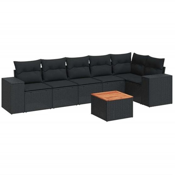 vidaXL Ensemble de salon de jardin 7 pièces avec coussins noir poly rotin