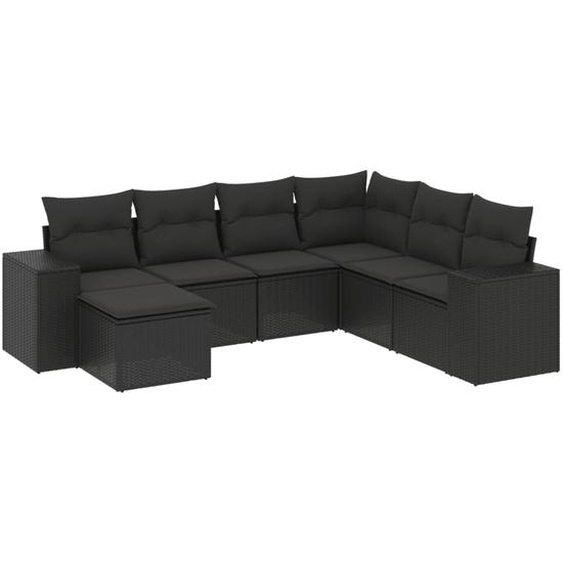 vidaXL Ensemble de salon de jardin 7 pièces avec coussins noir poly rotin