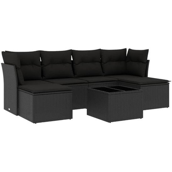 vidaXL Ensemble de salon de jardin 7 pièces avec coussins noir poly rotin