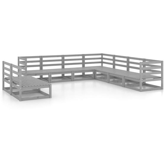 vidaXL Ensemble de salon de jardin 9 pièces gris pin massif