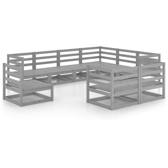vidaXL Ensemble de salon de jardin 9 pièces gris pin massif