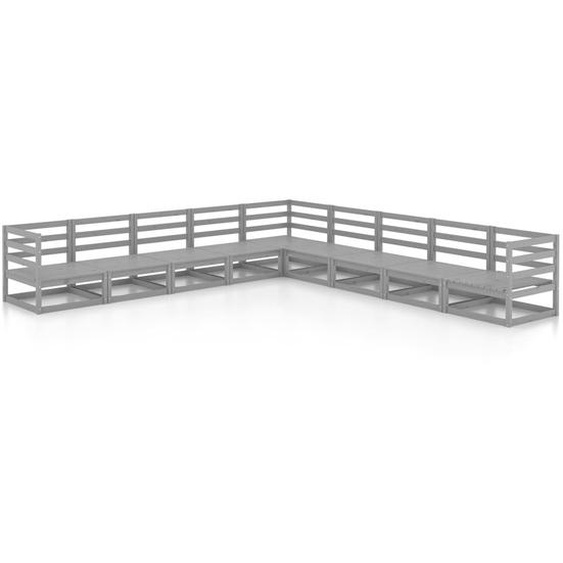vidaXL Ensemble de salon de jardin 9 pièces gris pin massif