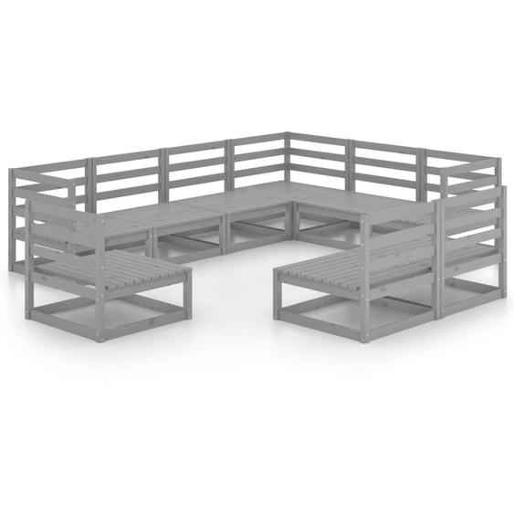 vidaXL Ensemble de salon de jardin 9 pièces gris pin massif
