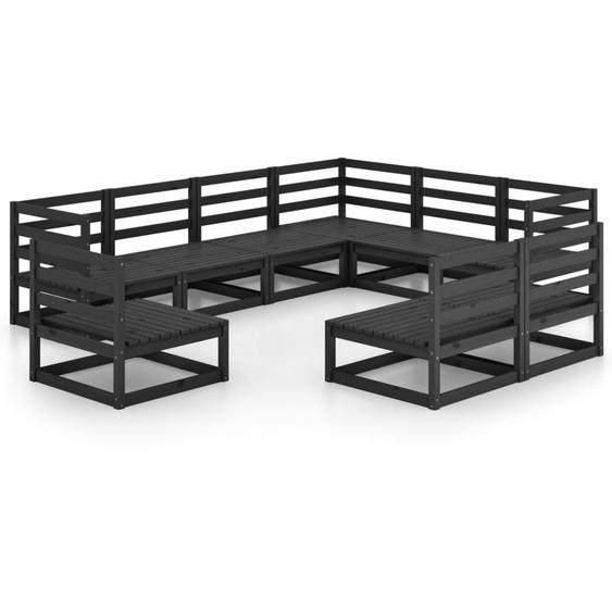 vidaXL Ensemble de salon de jardin 9 pièces noir pin massif