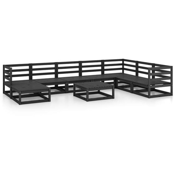 vidaXL Ensemble de salon de jardin 9 pièces noir pin massif