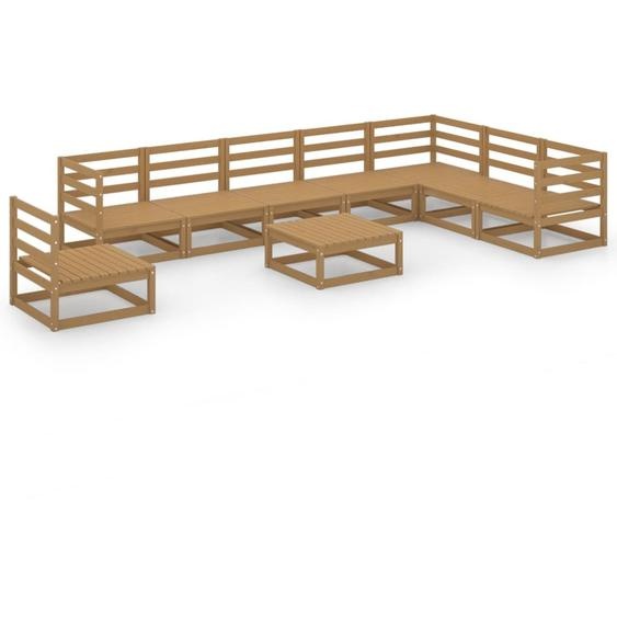 vidaXL Ensemble de salon de jardin 9 pièces pin massif brun miel