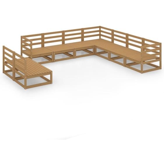 vidaXL Ensemble de salon de jardin 9 pièces pin massif brun miel