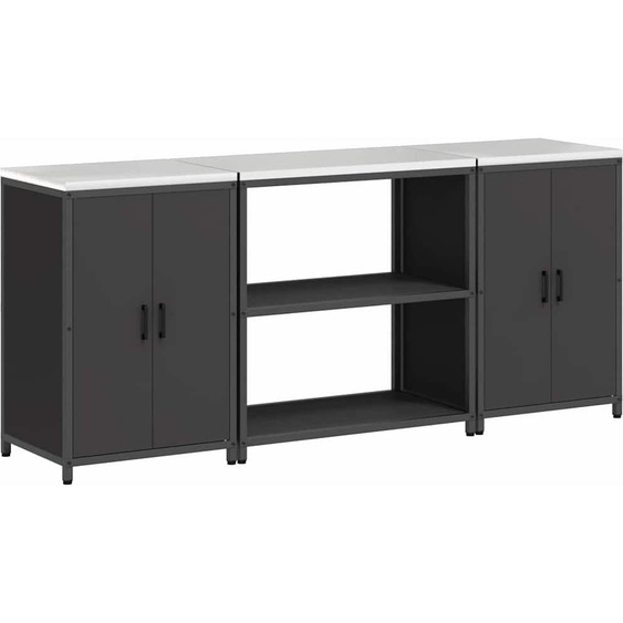 vidaXL Ensemble de stockage de cuisine avec étagère 3 pcs Noir 210 x 50 x 92 cm