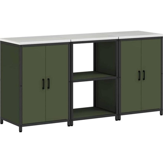 vidaXL Kit de rangement pour la cuisine avec étagère 3 pcs vert olive