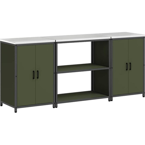 vidaXL Kit de rangement pour la cuisine avec étagère 3 pcs vert olive