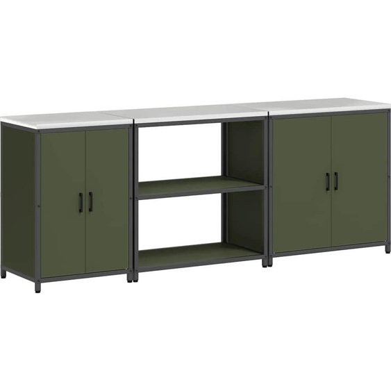 vidaXL Ensemble de stockage de cuisine avec étagère 3 pcs vert olive 240 x 50 x 92 cm