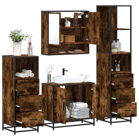 vidaXL Ensemble meubles salle de bain 4 pcs chêne fumé bois ingénierie, armoire de salle de bain, armoire de rangement de 3301277
