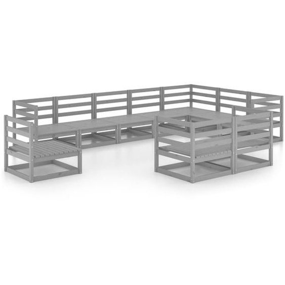 vidaXL Ensemble salon de jardin 10 pièces gris pin massif