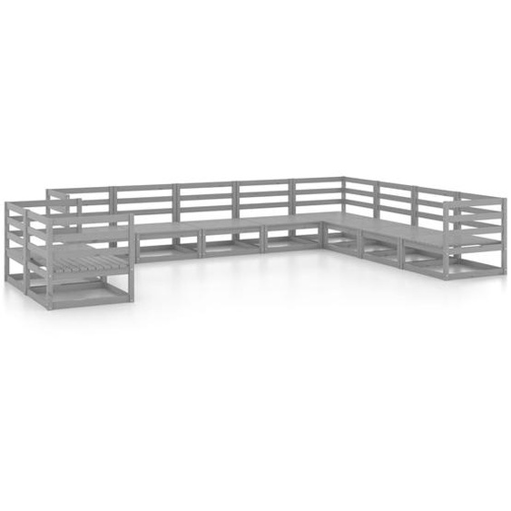 vidaXL Ensemble salon de jardin 10 pièces gris pin massif