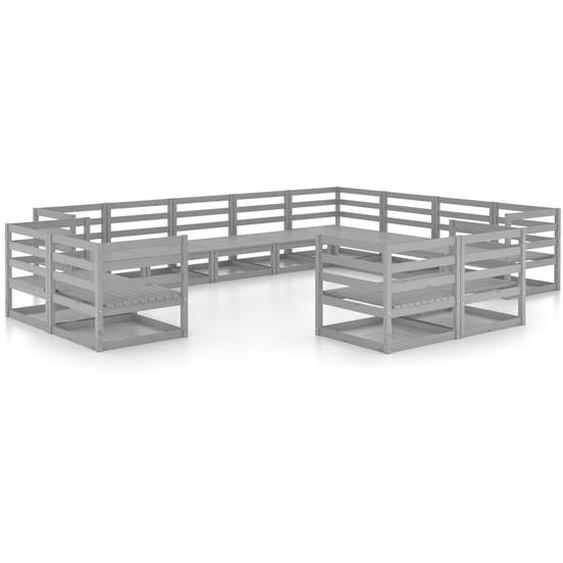 vidaXL Ensemble salon de jardin 12 pièces gris pin massif
