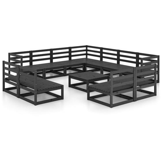 vidaXL Ensemble salon de jardin 12 pièces noir pin massif
