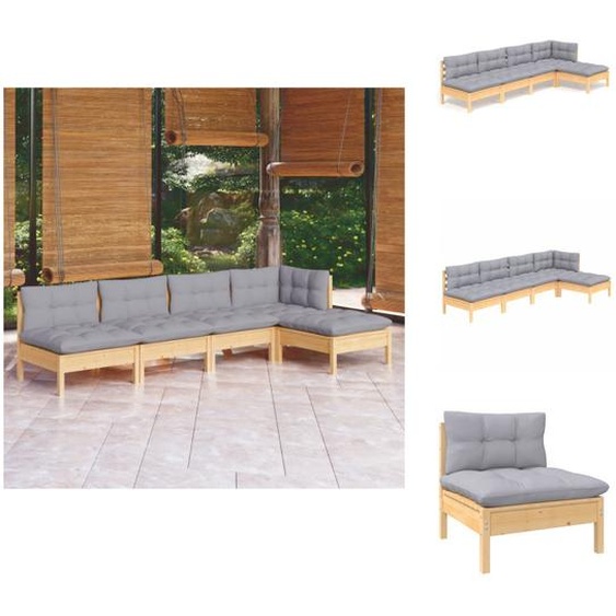 vidaXL Ensemble salon de jardin 5 pièces avec coussins gris pin - Ensembles de meubles de jardin