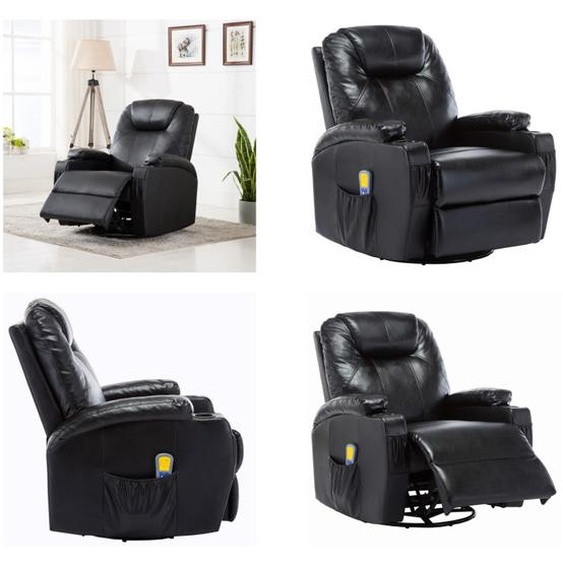 vidaXL Fauteuil à bascule de massage noir similicuir - Fauteuil de massage - Fauteuil de télévision - Fauteuil de relaxation - Fauteuil TV