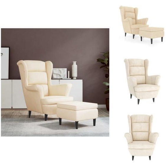 vidaXL Fauteuil à oreilles avec pouf Crème Velours - Fauteuil