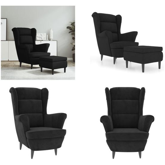 vidaXL Fauteuil à oreilles avec pouf Noir Velours - Fauteuil Avec Pouf - Fauteuil Avec Pouf - Fauteuils - Fauteuils de Relaxation