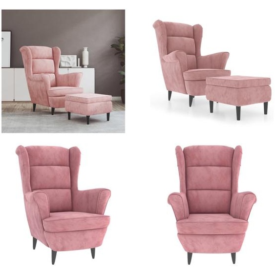 vidaXL Fauteuil à oreilles avec pouf Rose Velours - Fauteuil Avec Pouf - Fauteuil Avec Pouf - Fauteuils - Fauteuils de Relaxation