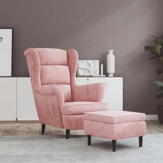 vidaXL Fauteuil à oreilles avec tabouret rose velours 3115935